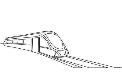 Continuous one line drawing Modern passenger train © Valenty
