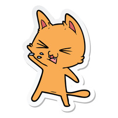 sticker of a cartoon cat hissing