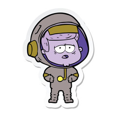 sticker of a cartoon tired astronaut