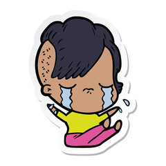 sticker of a cartoon crying girl