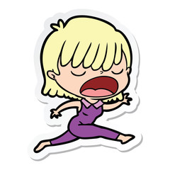 sticker of a cartoon woman talking loudly