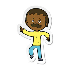 sticker of a cartoon man with mustache pointing