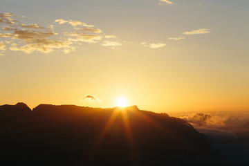 Obraz na płótnie Canvas Sunrise in the Caucasus Mountains. Republic of North Ossetia - Alania, Russia