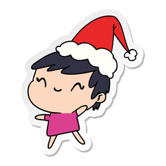 christmas sticker cartoon of kawaii girl