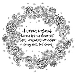 Hand drawn Flowers arranged un a shape of circle. Wildflowers vector illustration