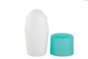 White bottle with Body antiperspirant deodorant roll-on isolated on white background