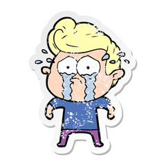 distressed sticker of a cartoon crying man