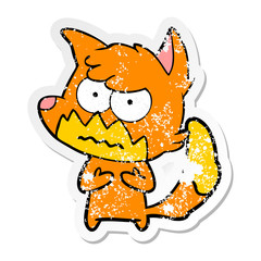 distressed sticker of a cartoon annoyed fox