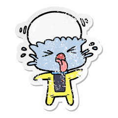 distressed sticker of a weird cartoon alien