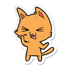 sticker of a cartoon cat hissing
