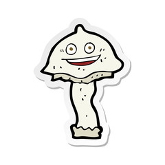 sticker of a cartoon happy mushroom