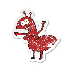 retro distressed sticker of a cartoon ant