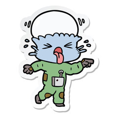 sticker of a weird cartoon alien pointing