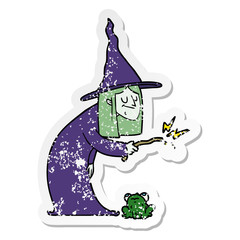 distressed sticker of a cartoon witch