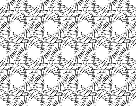 Monochrome flower shape texture, black lines on white background, seamless patterns for textile design, wallpaper, wrap, vector design
