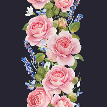 Watercolor rose vector pattern