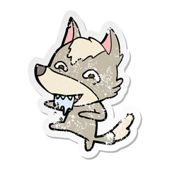 distressed sticker of a cartoon hungry wolf