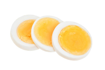 boiled egg slice isolated on white background