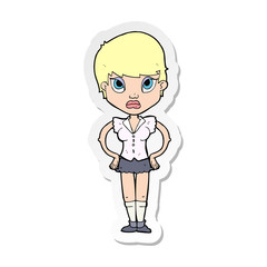 sticker of a cartoon annoyed girl