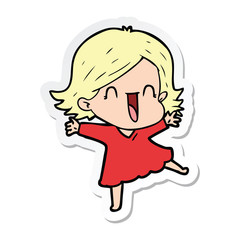 sticker of a cartoon laughing woman