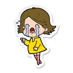 sticker of a cartoon woman crying