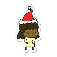 sticker cartoon of a indifferent woman wearing santa hat