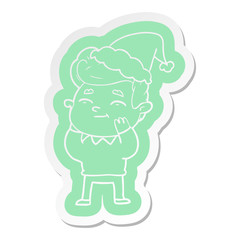 happy cartoon  sticker of a man wearing santa hat