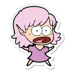sticker of a cartoon shocked elf girl