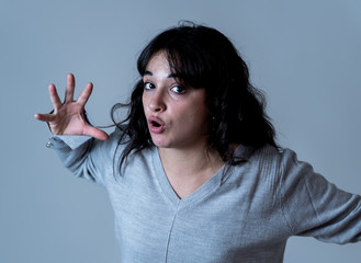 Human expressions and emotions. Desperate young attractive woman with angry face looking furious