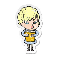 distressed sticker of a cartoon woman