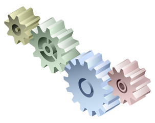 Group of connected 3D gears vector illustration