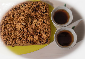 Pie with nuts, ready to eat, tea.