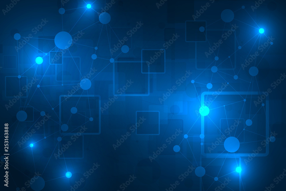 Poster Technology concept. Future cyber technology web services for business and internet project. Geometric abstract background with line and dots. Vector Illustration