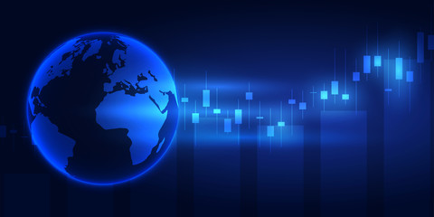Stock market graph or forex trading chart for business and financial concepts, reports and investment on dark background . Vector illustration