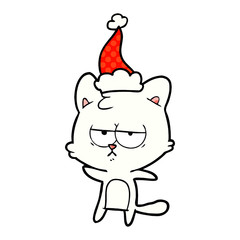 bored comic book style illustration of a cat wearing santa hat