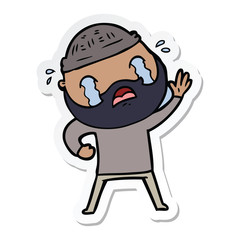 Fototapeta premium sticker of a cartoon bearded man waving and crying