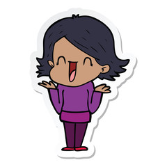 sticker of a cartoon happy woman