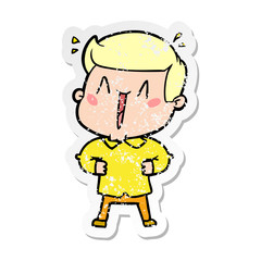distressed sticker of a cartoon excited man