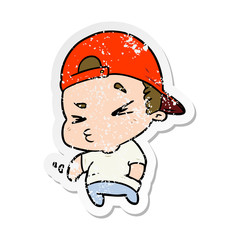 distressed sticker of a cartoon cool kid