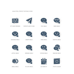 simple set of icons such as photo album, octuber 31, in love smile, smile smile, smiling crying winking joyful sceptic wink related ui icons collection. editable 64x64 pixel perfect.
