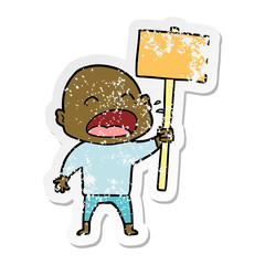 distressed sticker of a cartoon shouting bald man