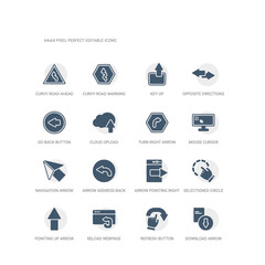 simple set of icons such as download arrow, refresh button, reload webpage, pointing up arrow, selectioned circle, arrow pointing right, address back, navigation mouse cursor, turn right related ui