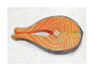 Salmon steak. Color pencil drawing