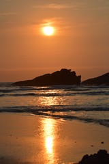 Stunningly Beautiful Sunset at Porth Beach, Newquay, Cornwall, England