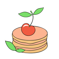 Cake with a cherry. Vector image. Isolated object.