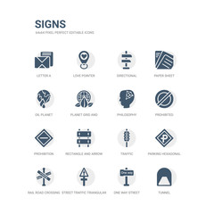 simple set of icons such as tunnel, one way street, street traffic triangular, rail road crossing cross, parking hexagonal, traffic, rectangle and arrow, prohibition, prohibited, philosophy. related
