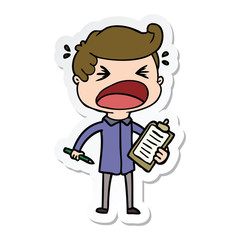 sticker of a cartoon shouting salesman