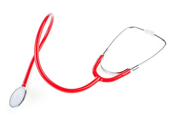 Red stethoscope isolated on a white background