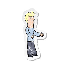 Naklejka premium retro distressed sticker of a cartoon man explaining