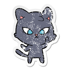 distressed sticker of a cute cartoon cat